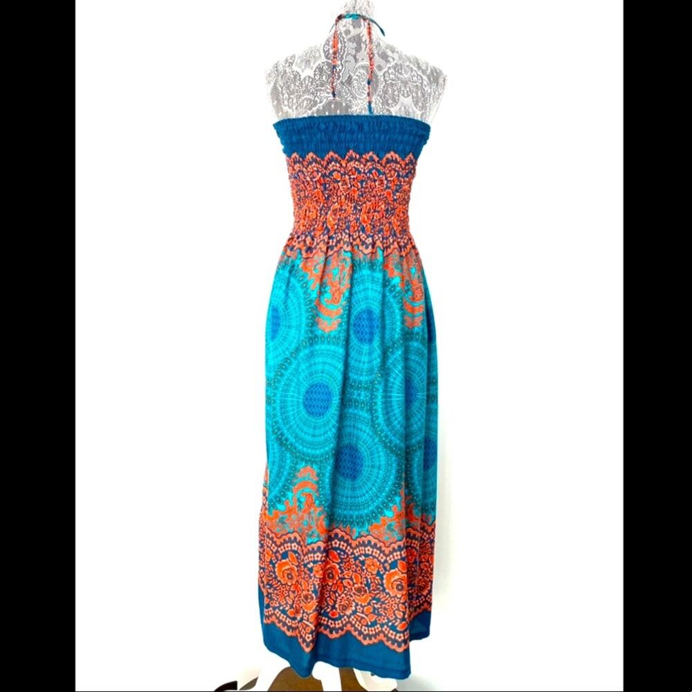 Womens Bali Smocked Lightweight Halter Midi Resort Vacation Casual Dress OS - Picture 3 of 7